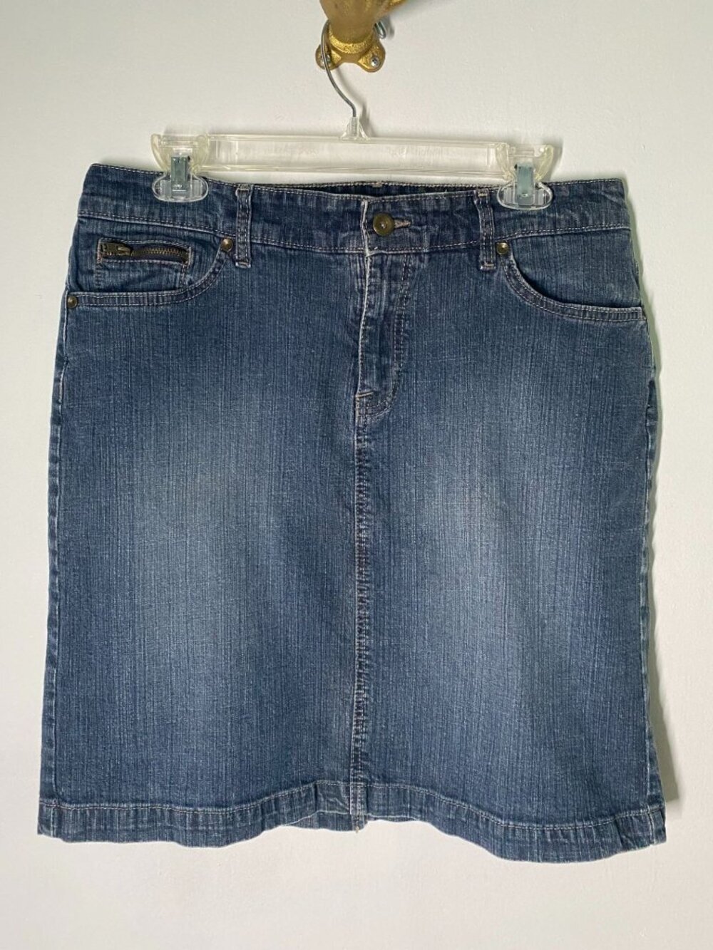 Y2K Vintage Sonoma Denim Jean Skirt With Pockets Size 12 Medium Wash Cotton Blen